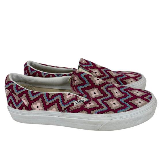 Vans Slip On Sneakers Womens Size 8 Red Turquoise Tan Southwest Geo Print Unisex - Picture 1 of 9